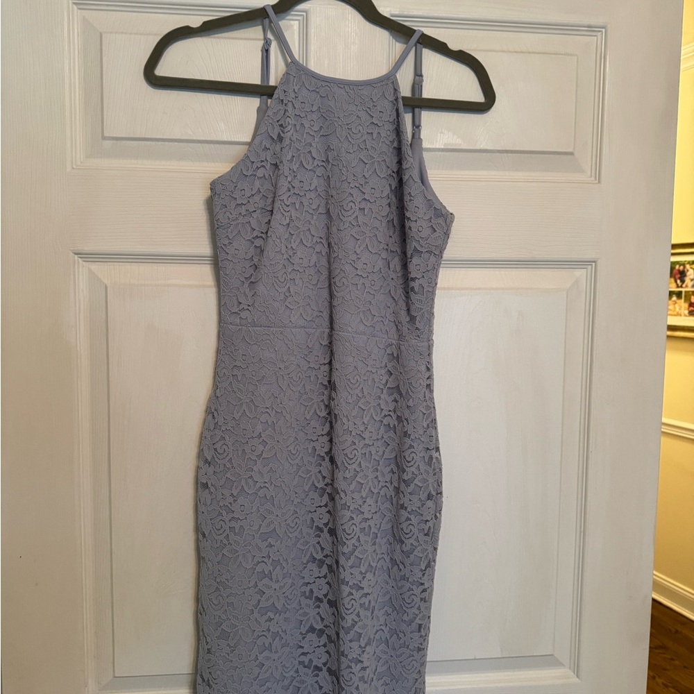 Elegant Lace Halter Dress - Gray